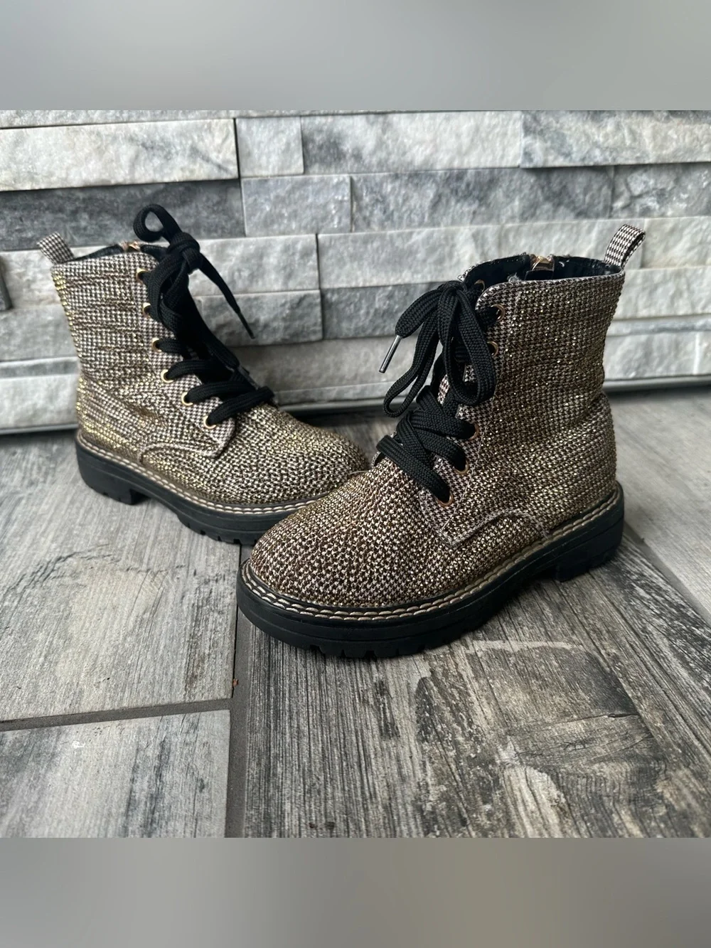 Kurt Geiger Mini Burlington Boot metallic gold combat boots Size 13